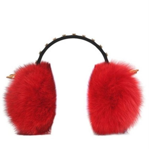 MCM Accessories - MCM Red Fur Studded Earmuffs